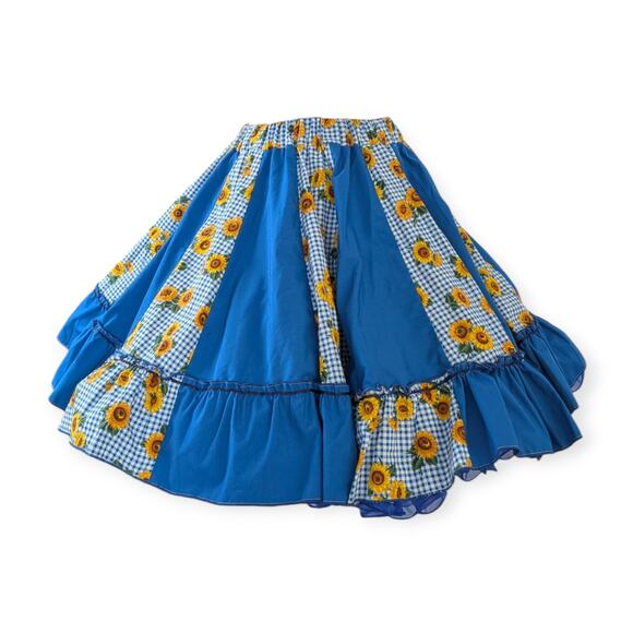 Gingham Sunflower Square Dancing Skirt - Alternating patchwork MEDIUM - Picture 1 of 5